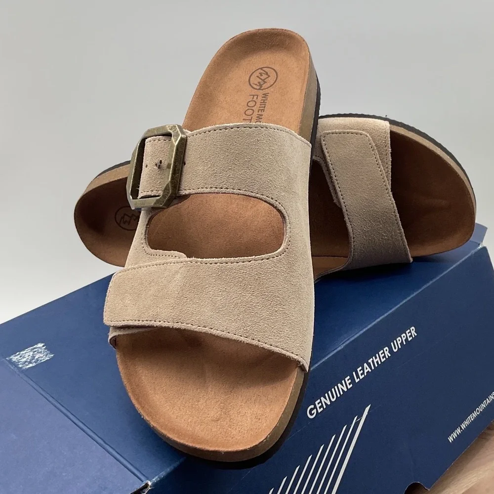 White Mountain Hayloft Women 10M Taupe Suede Leather Buckle Slide Sandals W37920